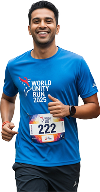 Marathon Runner Wearing Blue T-shirt at World Unity Run 2025