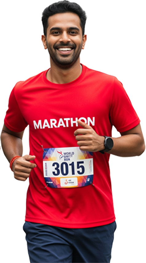 Marathon Runner Wearing Red T-shirt at World Unity Run 2025